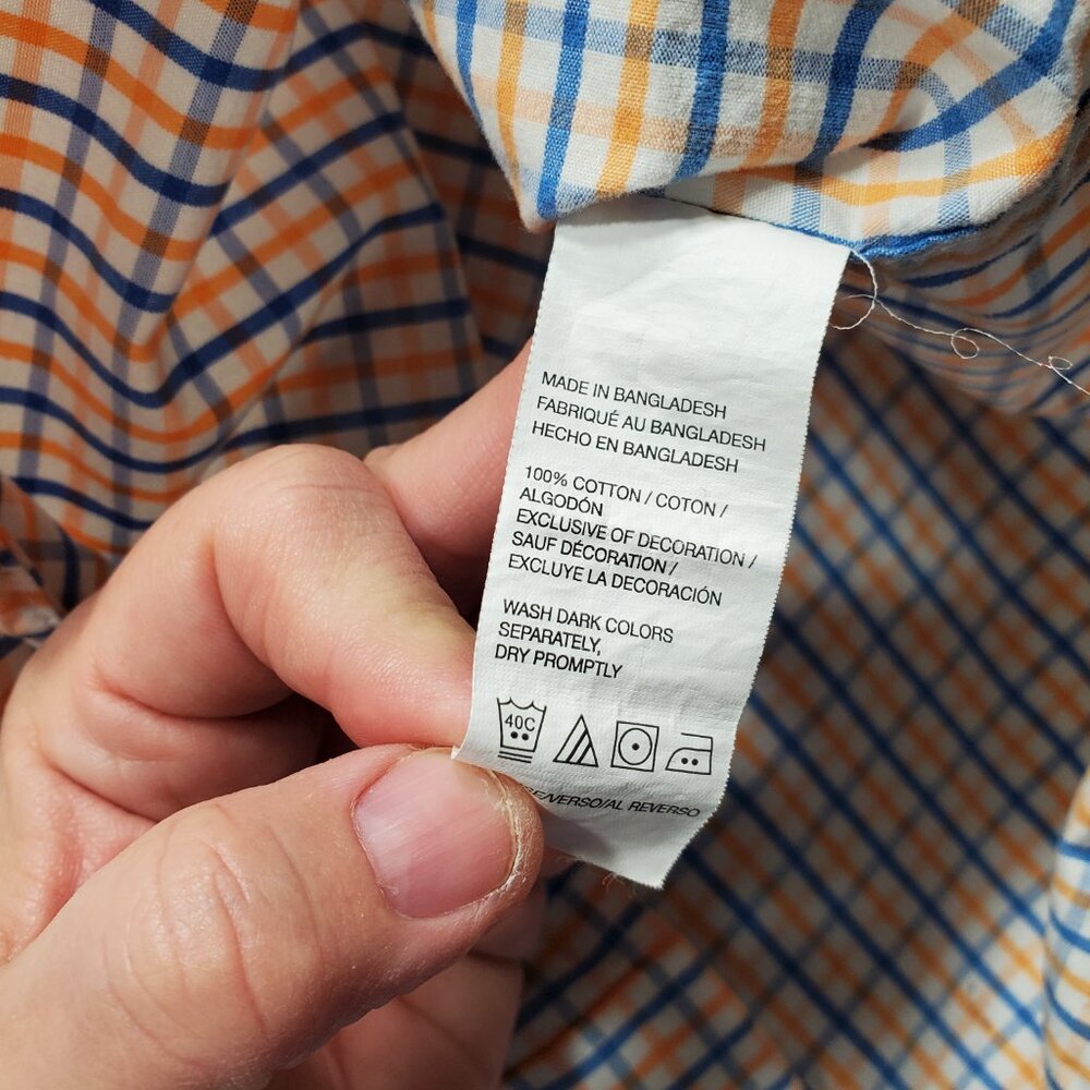 Izod Long Sleeve Button Down Plaid Shirt 1 Pocket Orange Blue White Men Sz 3XLT - Picture 4 of 11
